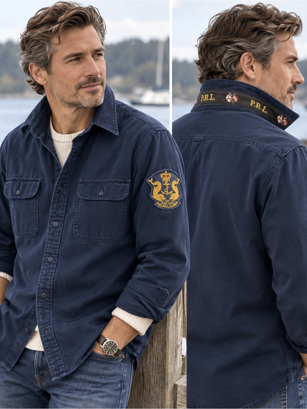 VTG Polo Ralph Lauren Men’s Navy Heavy Cotton Shirt Jacket PRL Naval Crest M